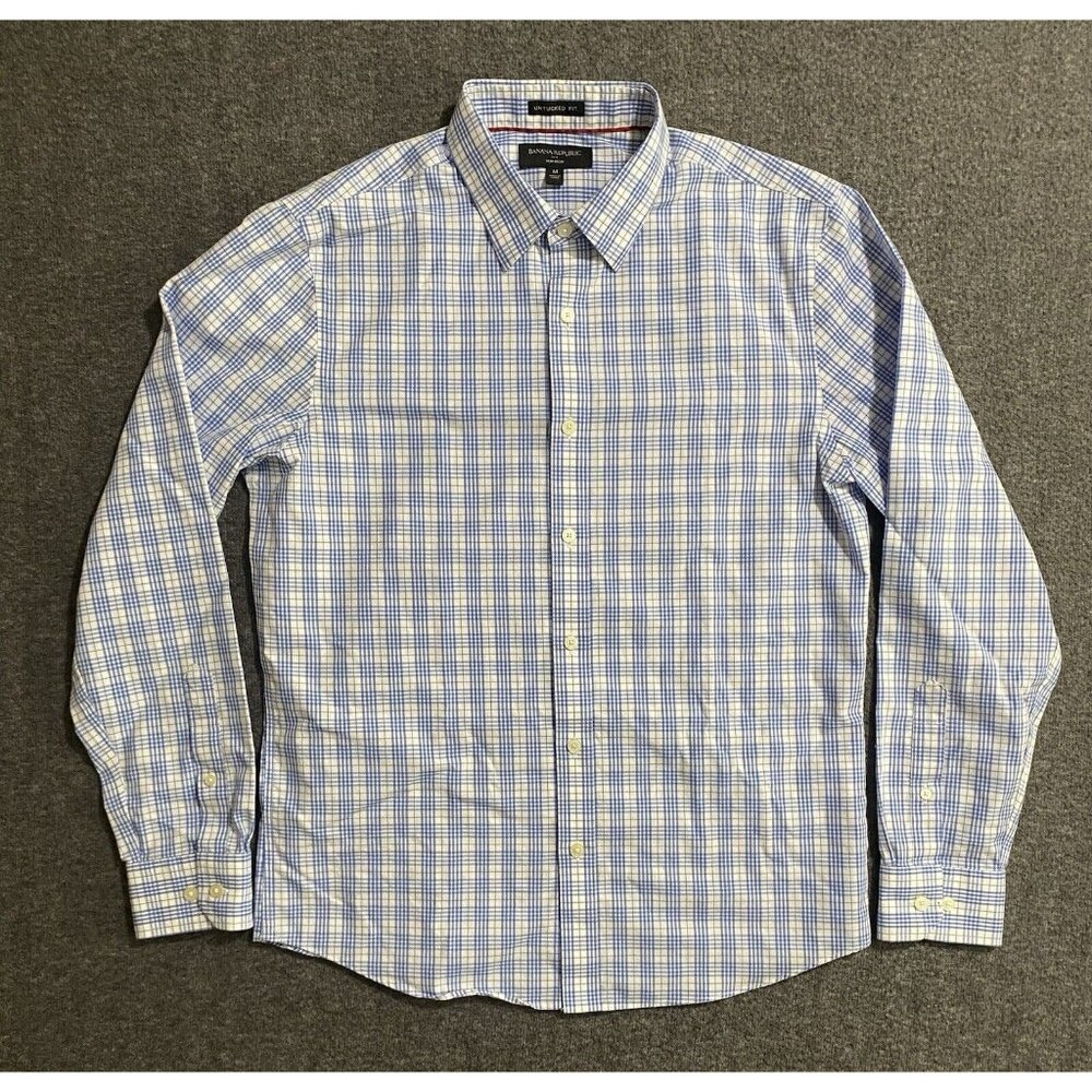 Banana Republic Button Up Dress Shirt Men's Long Sleeve Blue Checked Size M